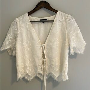 Lulu’s Elegant White Floral Embroidered Top NWOT